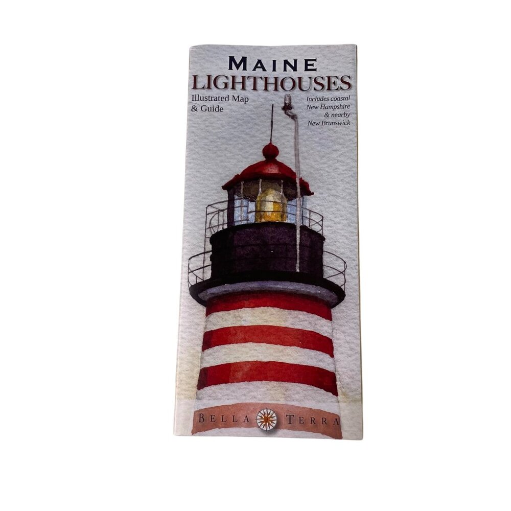 Maine Lighthouses Illustrated Folded Map and Guide Costal u New Hampshire New Br